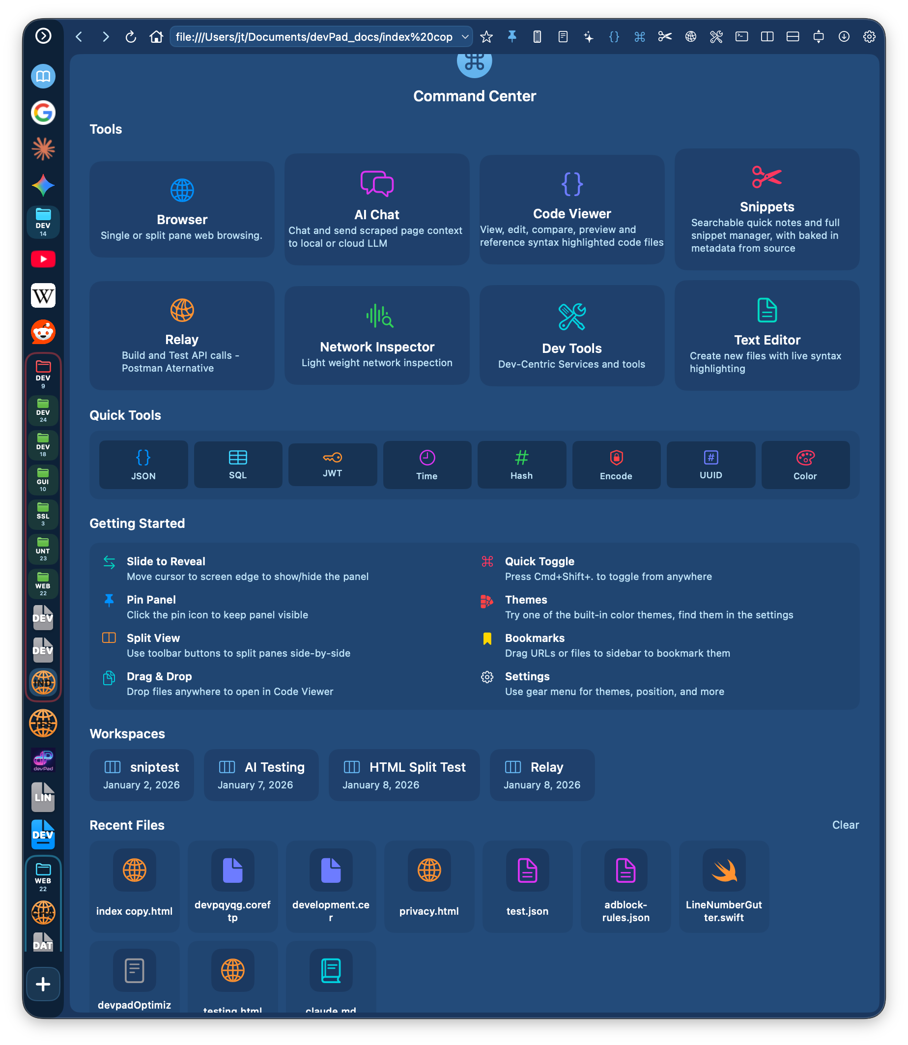 Command Center quick launcher