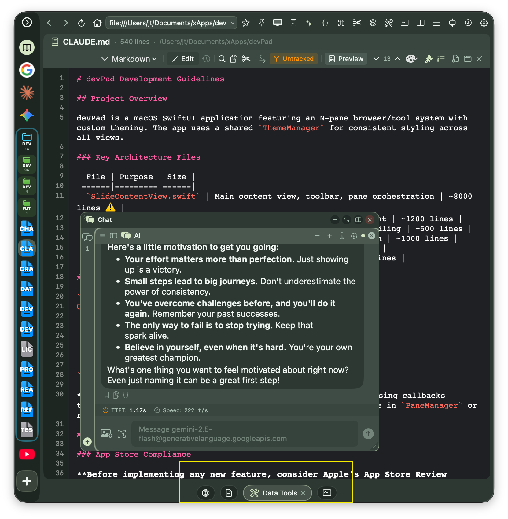 Minimized panes tab bar showing multiple tool tabs